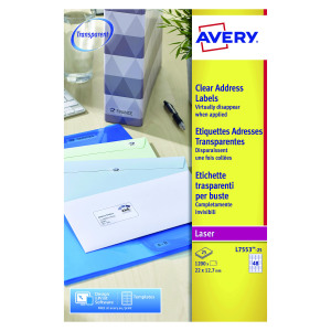 Avery+Laser+Mini+Labels+22x12mm+48+Per+Sheet+Clear+%281200+Pack%29+L7553-25