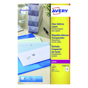 Avery+Clear+Laser+Labels+99x34mm+%28Pack+of+400%29+L7562-25