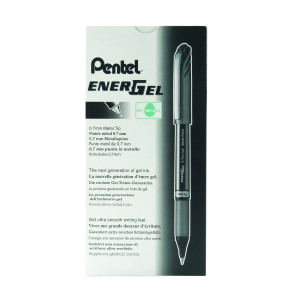 Pentel+EnerGel+%2B+Metal+Tip+Rollerball+Pen+0.7mm+Black+%28Pack+of+12%29+BL27-A