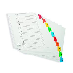 Initiative+White+Board+A4+160gsm+Divider+1-10+Coloured+Mylar+Tab