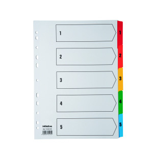 Initiative+White+Board+A4+160gsm+Divider+1-5+Coloured+Mylar+Tab