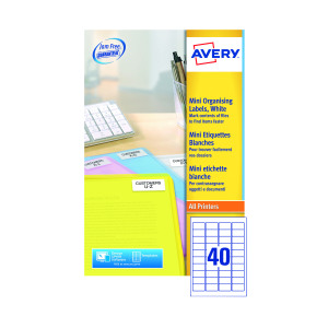 Avery+Laser+Mini+Labels+45.7x25.4mm+Sheets+40+Sheet+White+%281000+Pack%29+L7654-25