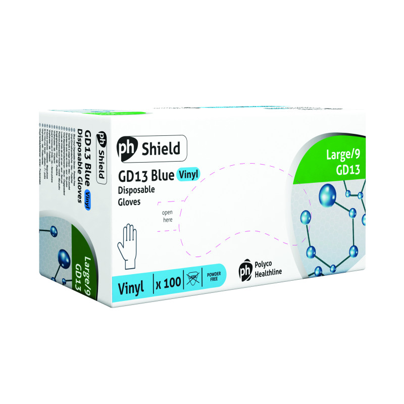 Shield+Powder-Free+Vinyl+Gloves+Large+Blue+%28Pack+of+100%29+GD13-L