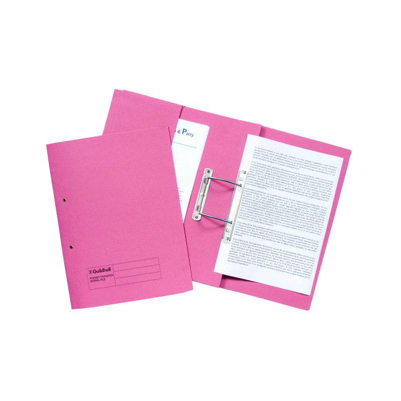 Exacompta+Guildhall+Transfer+Spiral+Pocket+File+315gsm+Foolscap+Pink+%28Pack+of+25%29+349-PNK