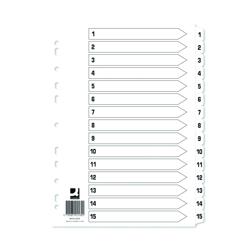Q-Connect+1-15+Index+Multi-Punched+Reinforced+Board+Clear+Tab+A4+White+KF01530