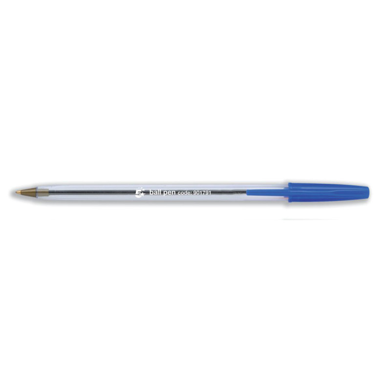 5+Star+Office+Ball+Pen+Clear+Barrel+Medium+1.0mm+Tip+0.4mm+Line+Blue+%28Pack+of+50%29