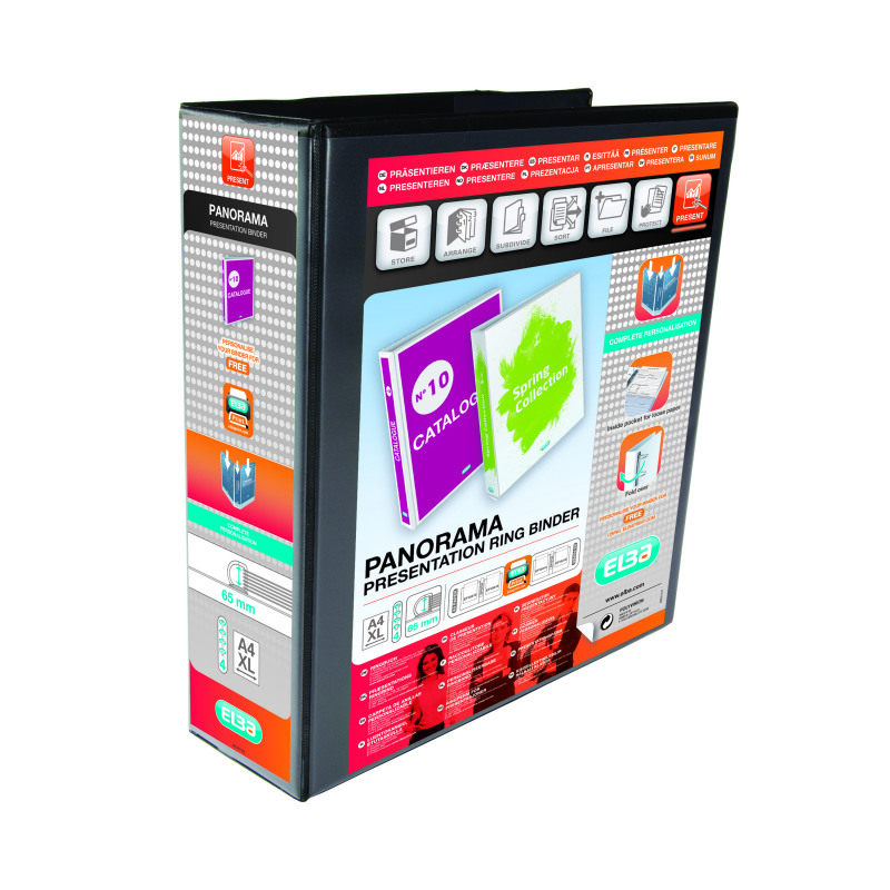 Elba+Panorama+65mm+4+D-Ring+Presentation+Binder+A4+Black+%284+Pack%29+400008442