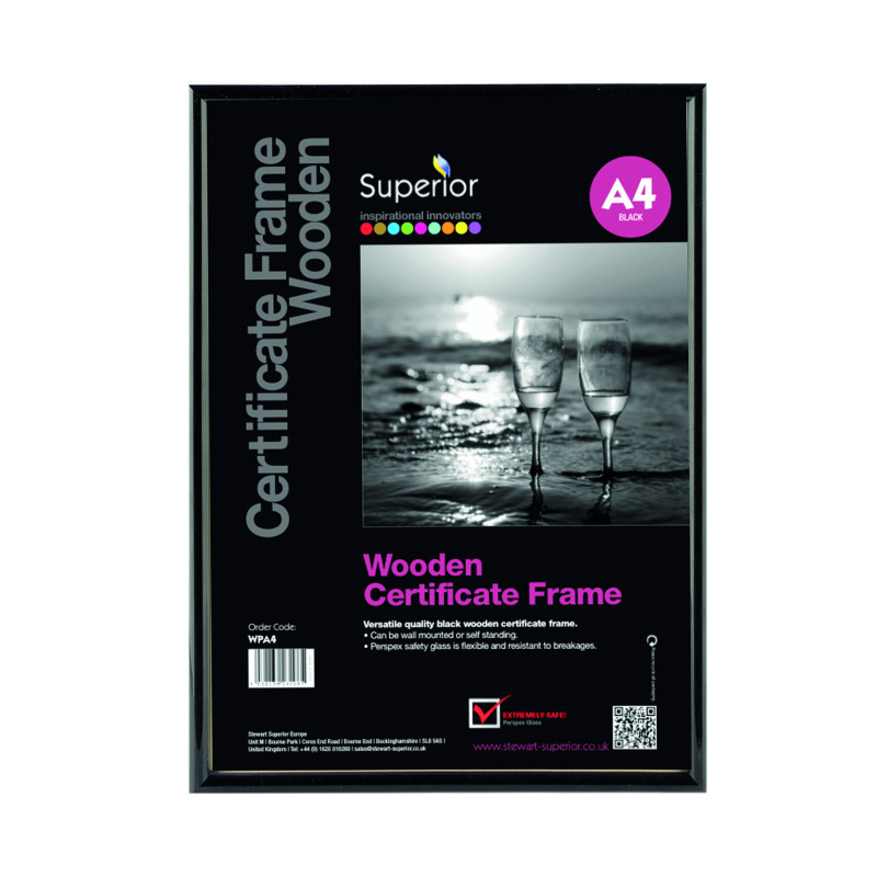 Stewart+Superior+Wooden+Certificate+Frame+A4+Black+WPA4