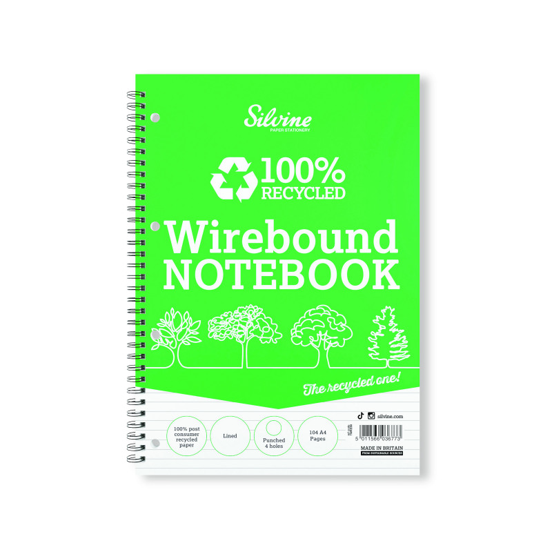 Silvine+Everyday+Recycled+Wirebound+Notebook+A4+%28Pack+of+12%29+TWRE80