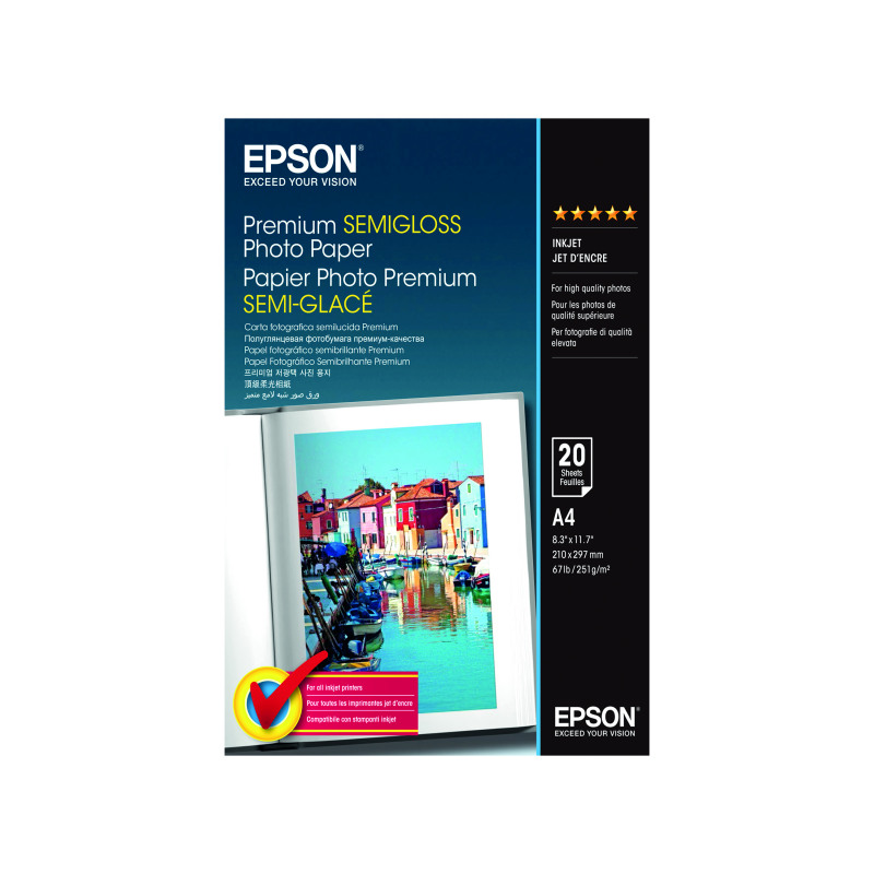 Epson+Premium+Semi-Gloss+Photo+Paper+A4+251gsm+%28Pack+of+20%29+C13S041332