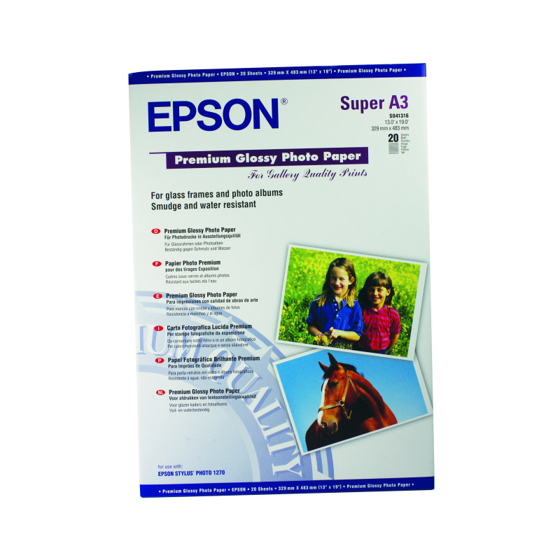 Epson+Premium+Glossy+Photo+Paper+A3%2B+255gsm+%28Pack+of+20%29+C13S041316