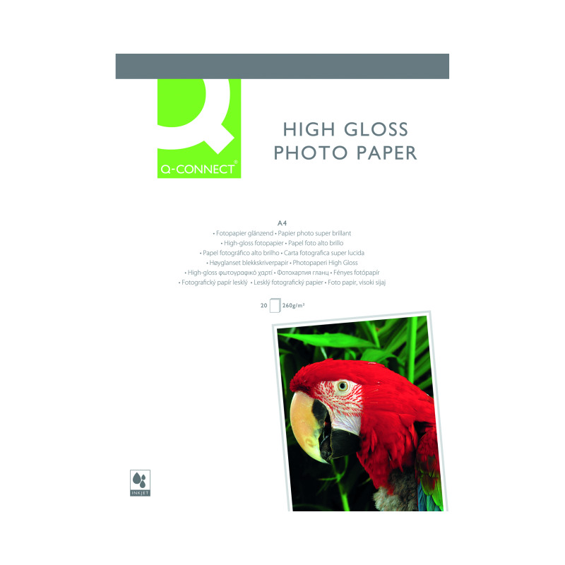 Q-Connect+A4+White+High+Gloss+Photo+Paper+260gsm+%28Pack+of+20%29+KF02163