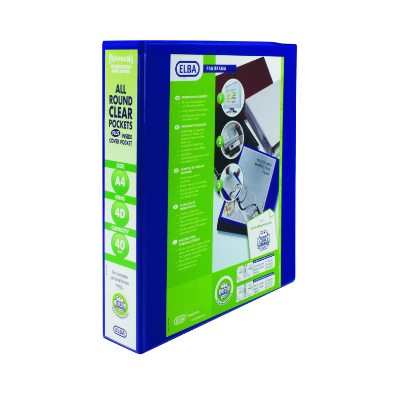 Elba+Panorama+40mm+4+D-Ring+Presentation+Binder+A4+Blue+%286+Pack%29+400008418