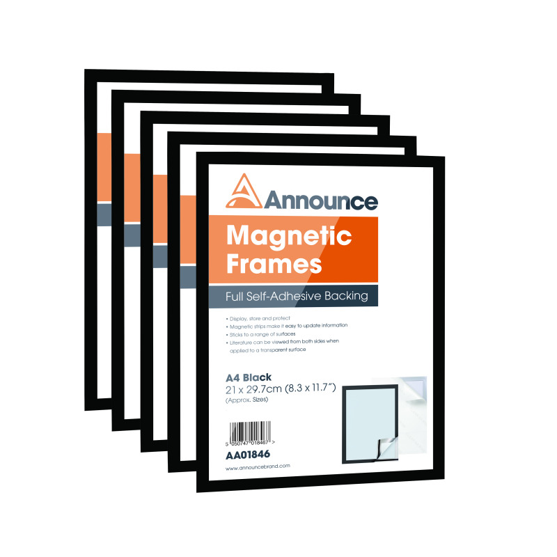 Announce+Magnetic+Frame+A4+Black+%28Pack+of+5%29+AA01847