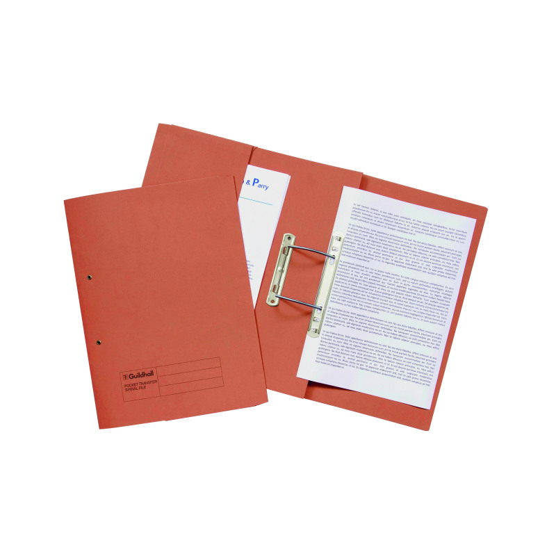 Exacompta+Guildhall+Transfer+Spiral+Pocket+File+315gsm+Foolscap+Orange+%28Pack+of+25%29+349-ORG