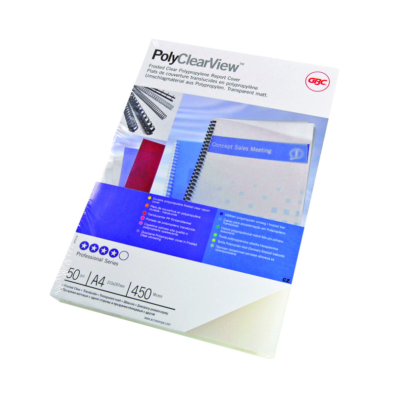 GBC+PolyClearView+A4+Binding+Cover+350+Micron+Matte+%28Pack+of+50%29+IB387166
