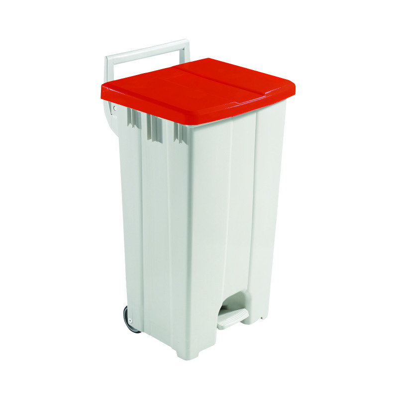 Grey+90+Litre+Plastic+Pedal+Bin+with+Red+Lid+357004