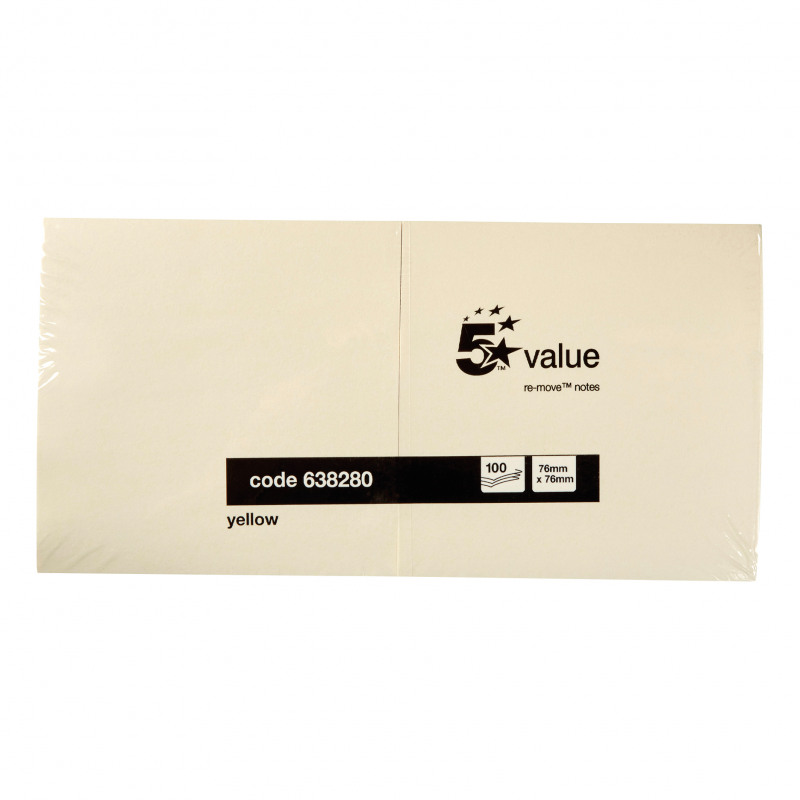 5+Star+Sticky+Notes+Repositionable+Yellow+76x76mm+%28Pack+of+12%29+638280