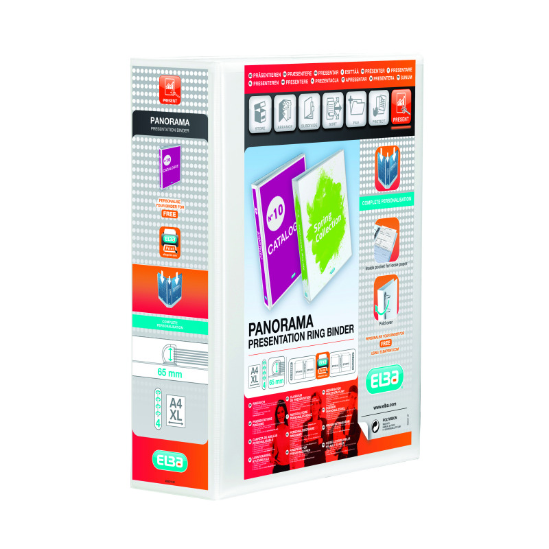 Elba+Panorama+65mm+4+D-Ring+Binder+A4%2B+White+%2810+Pack%29+400001305