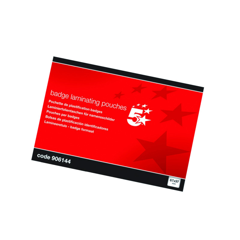 5+Star+Office+Laminating+Pouches+250+Micron+Badge+Size67X97Mm%29+Gloss+%28Pack+of+100%29