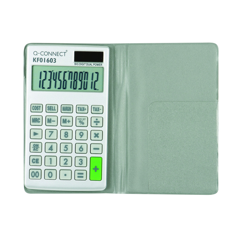 Q-Connect+Silver+Large+12-Digit+Pocket+Calculator+KF01603