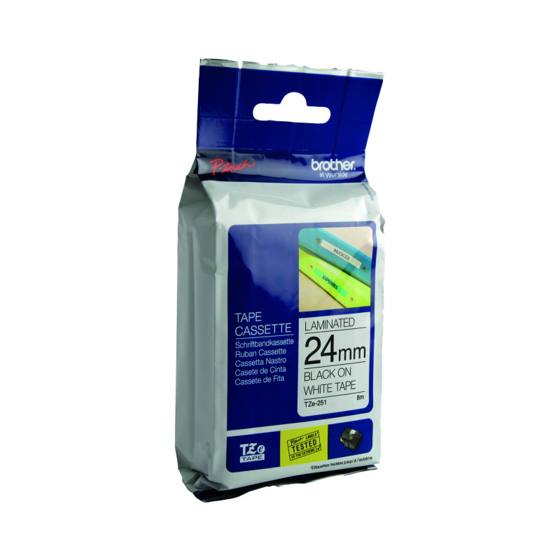 Brother+P-Touch+TZe+Lam+Tape+Cassette+24mm+x+8m+Black+on+White+Tape+TZE251