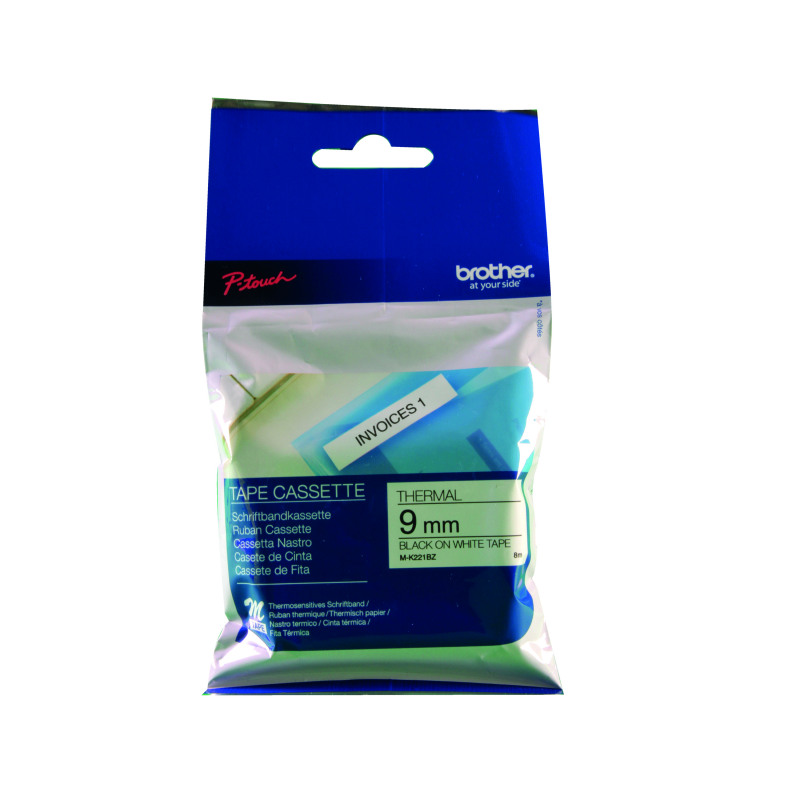 Brother+P-Touch+Tape+Cassette+9mm+Black+on+White+Non+Metallic+Tape+Blister+Pack+MK221BZ