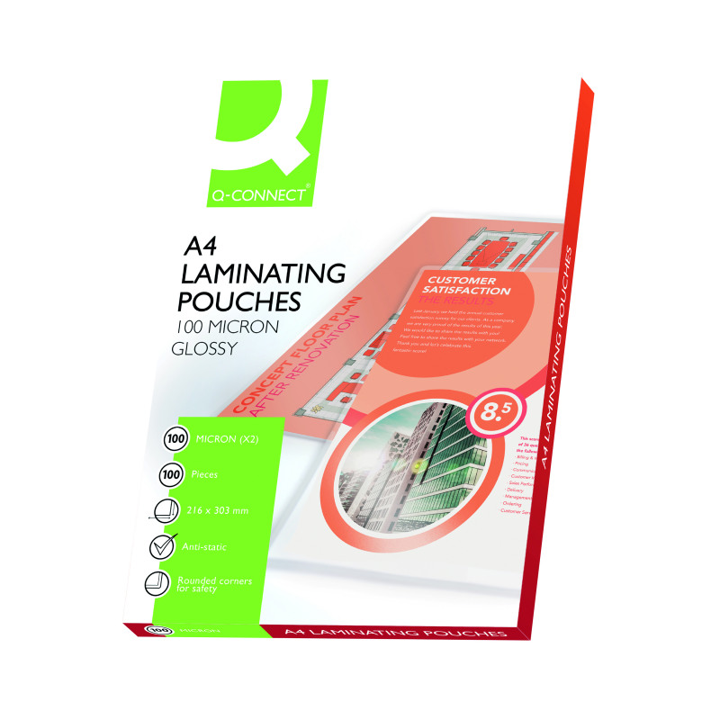Q-Connect+A4+Laminating+Pouch+200+Micron+%28Pack+of+100%29+KF04115