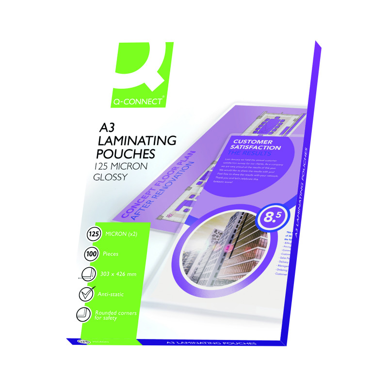 Q-Connect+A3+Laminating+Pouch+250+Micron+%28Pack+of+100%29+KF04124