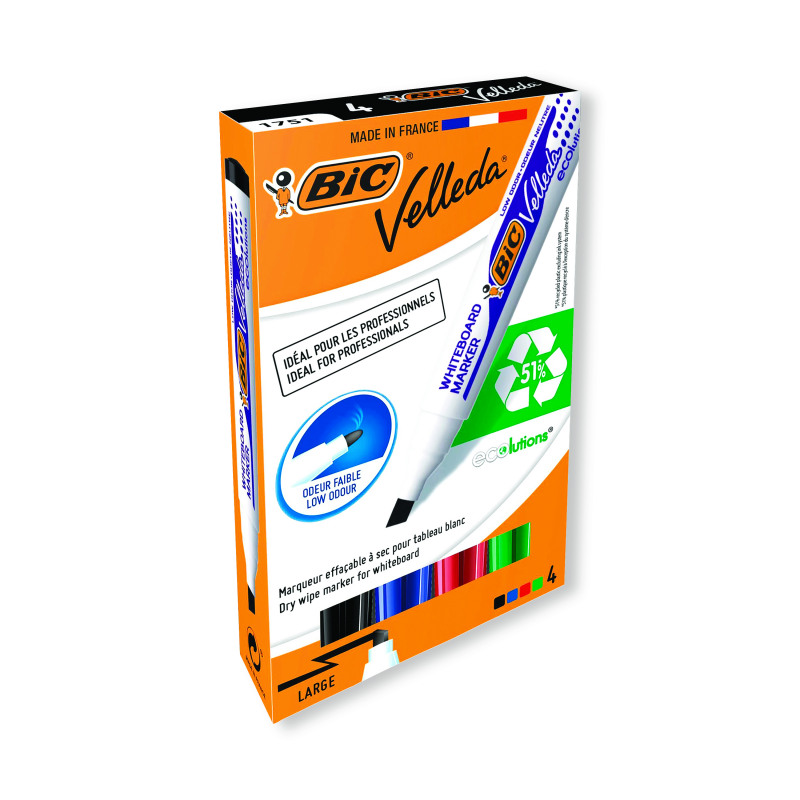 Bic+Velleda+1751+Drywipe+Marker+Assorted+%28Pack+of+4%29+1199001754
