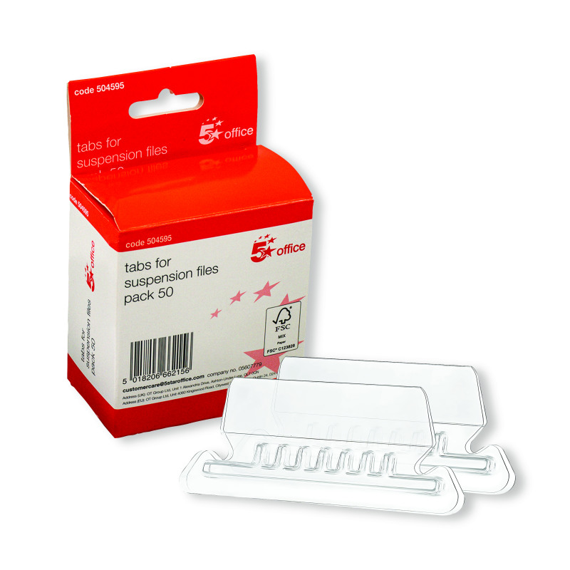 5+Star+Office+Plastic+Tabs+for+Suspension+File+Clear+%28Pack+of+50%29