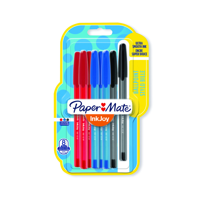 PaperMate+InkJoy+100ST+Ballpoint+Stick+Pens+Assorted+%28Pack+of+8%29+1956745