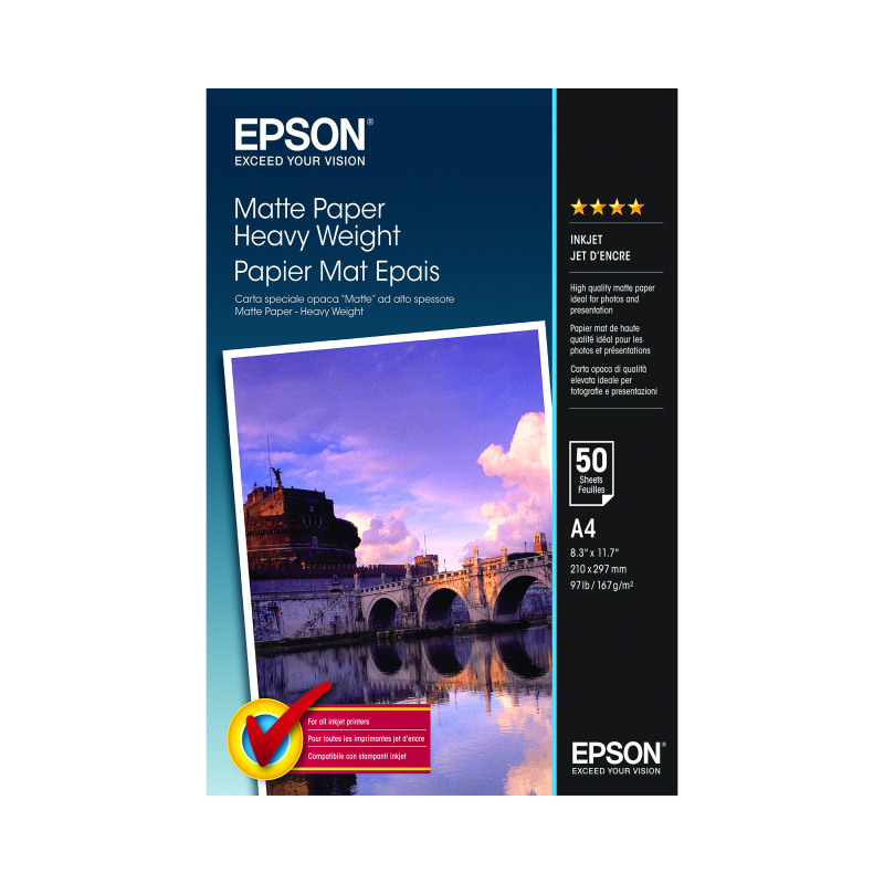 Epson+Matte+Inkjet+Paper+Heavyweight+A4+167gsm+%28Pack+of+50%29+C13S041256