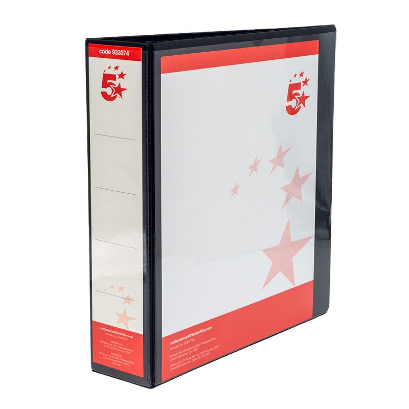 5+Star+Office+A4+Presentation+Ring+Binder+Polypropylene+50mm+4D-Ring+Black+%28Pack+of+10%29