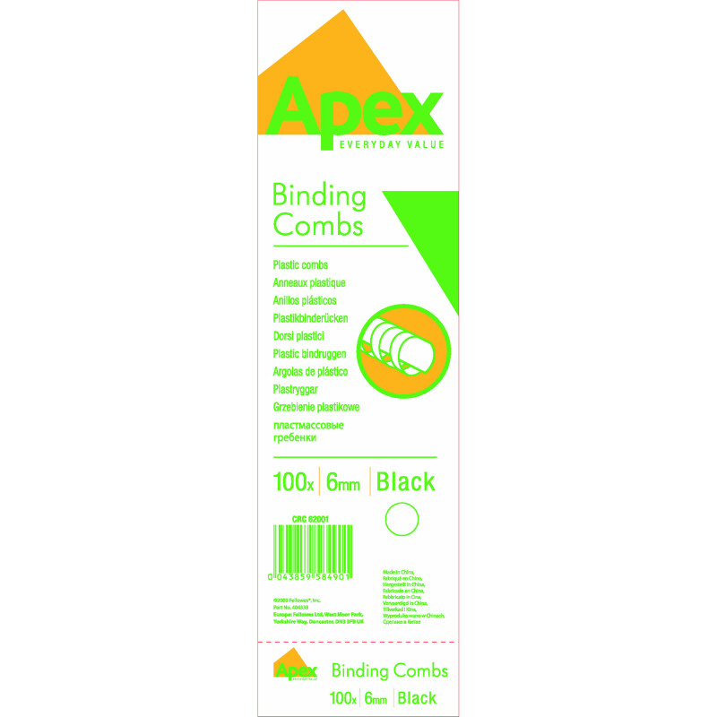 Fellowes+Apex+Plastic+Binding+Combs+6mm+Black+%28Pack+of+100%29+6200102