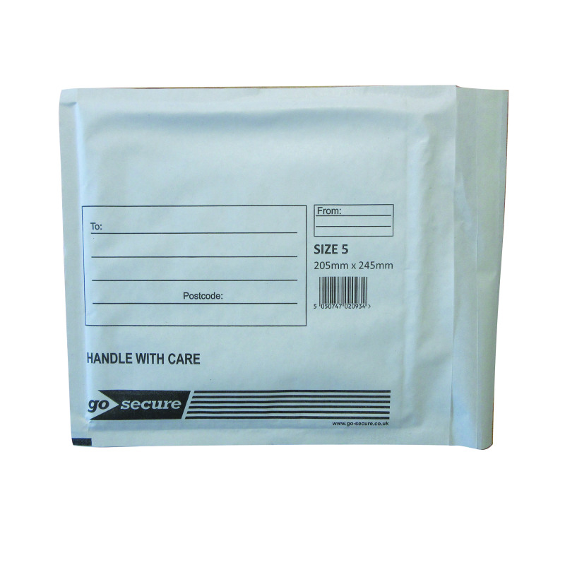 GoSecure+Bubble+Envelope+Size+5+Internal+Dimensions+205x245mm+White+%28Pack+of+100%29+KF71450