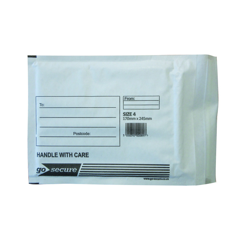 GoSecure+Bubble+Envelope+Size+4+Internal+Dimensions+170x245mm+White+%28Pack+of+100%29+KF71449