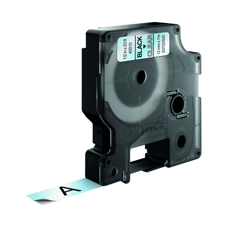 Dymo+45010+D1+LabelMaker+Tape+12mm+x+7m+Black+on+Clear+S0720500