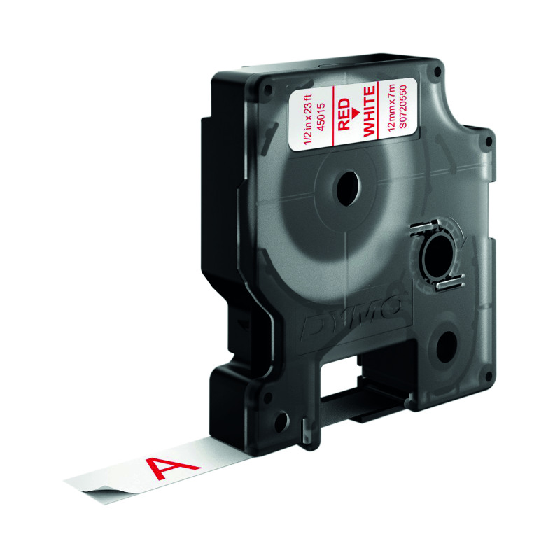 Dymo+45015+D1+LabelMaker+Tape+12mm+x+7m+Red+on+White+S0720550