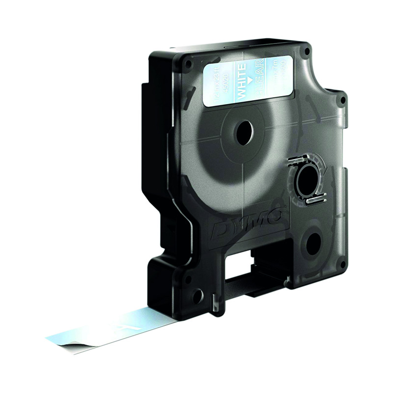 Dymo+45020+D1+LabelMaker+Tape+12mm+x+7m+White+on+Clear+S0720600