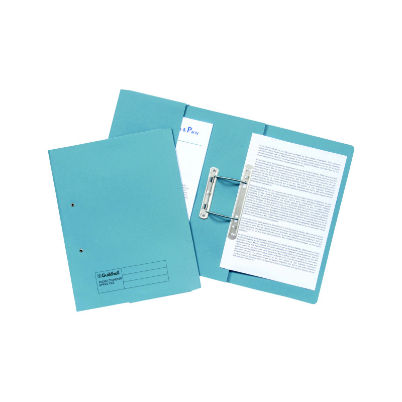 Exacompta+Guildhall+Transfer+Spiral+Pocket+File+315gsm+Foolscap+Blue+%28Pack+of+25%29+349-BLU