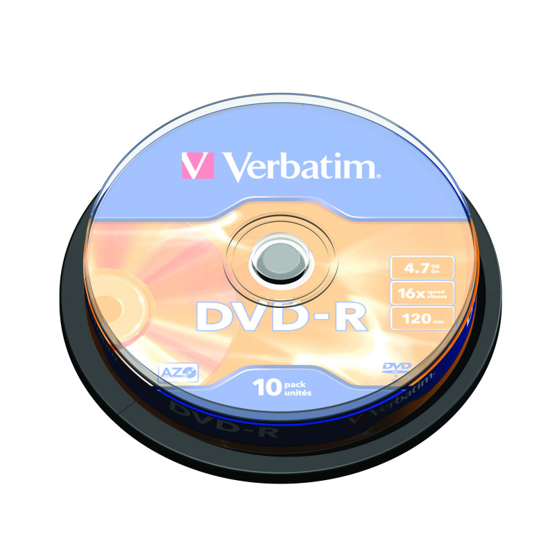 Verbatim+DVD-R+16x+Branded+Silver+Spindle+of+10+Discs+-+43523