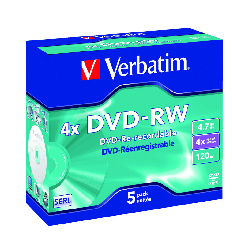Verbatim+DVD-RW+4x+4.7GB+%28Pack+of+5%29+43285