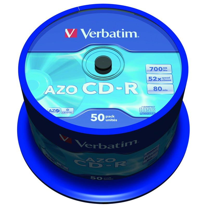 Verbatim+CD-R+AZO+Crystal+Spindle+700MB+%28Pack+of+50%29+43343