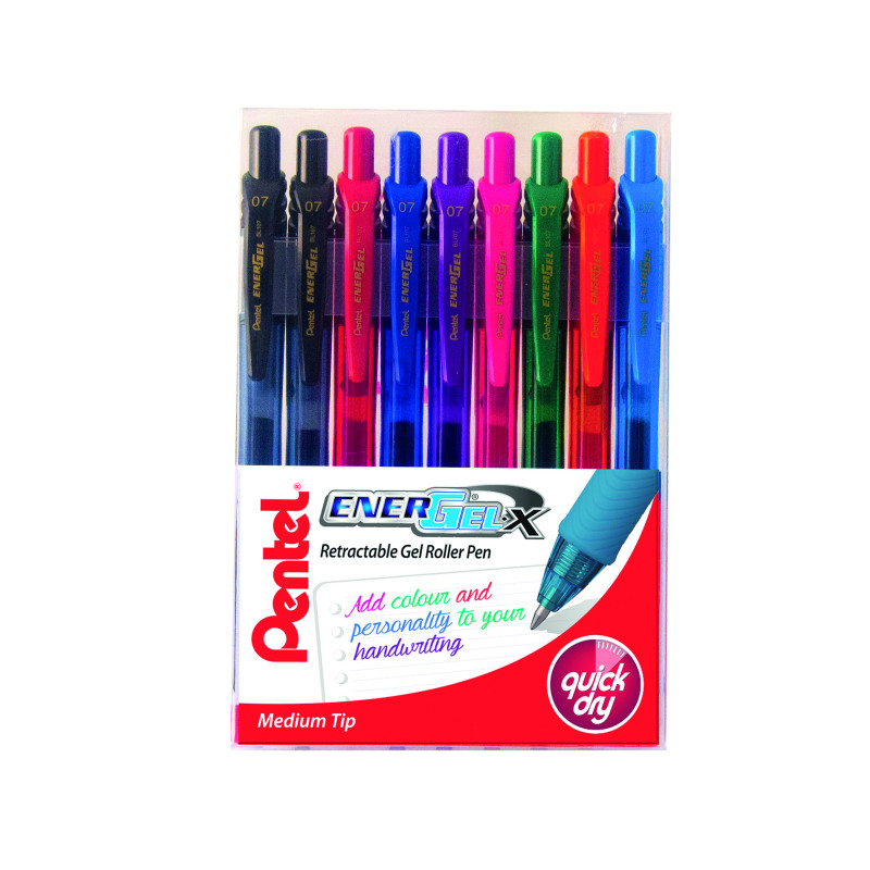 Pentel+EnerGel+Retractable+Pen+Medium+Assorted+%28Pack+of+9%29+YBL107%2F9-MIX