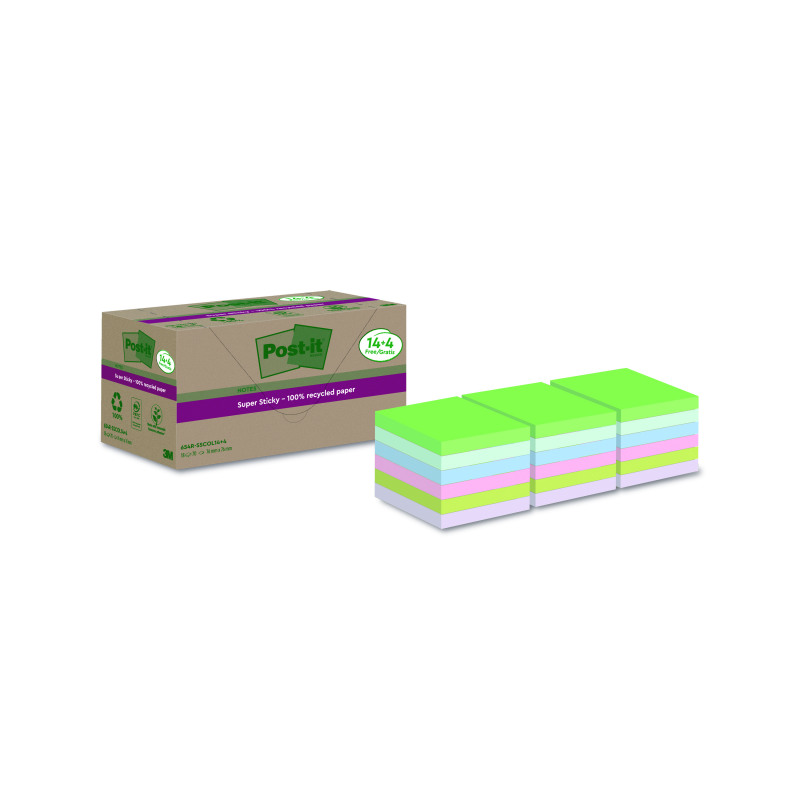 Post-it+Super+Sticky+Recycle+76x76mm+Cardboard+Packaging+Yellow+%28Pack+of+18%29+654+RSSCY+14%2B4F