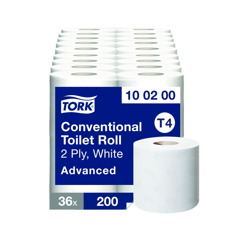 Tork+T4+Conventional+Toilet+Roll+Advanced+2-Ply+White+200+Sheets+%28Pack+of+36%29+100200