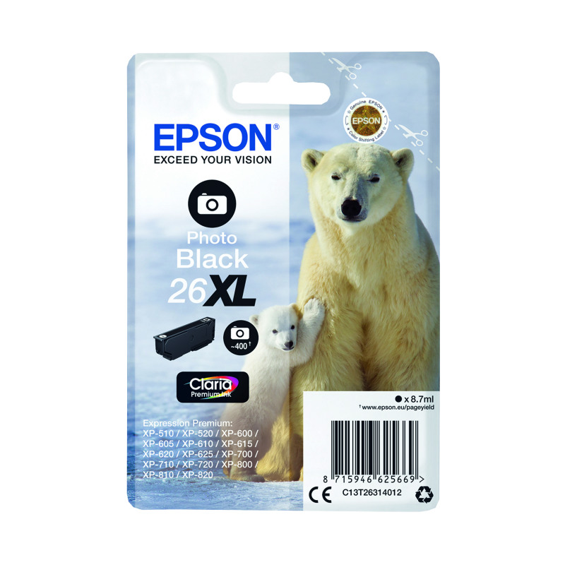 Epson+26XL+Polar+Bear+Ink+Cartridge+High+Yield+Photo+Black+C13T26314012