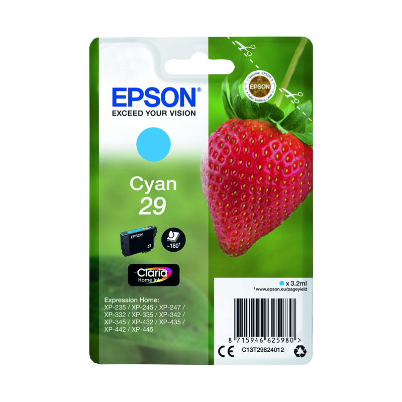 Epson+29+Strawberry+Claria+Home+Ink+Cartridge+Cyan+C13T29824012