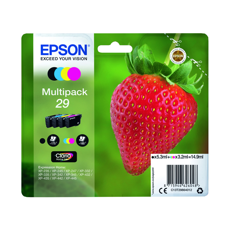 Epson+29+Strawberry+Claria+Home+Ink+Cartridge+CMYK+Multipack+C13T29864012